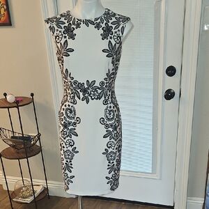 Liz Claiborne Black and White Sheath Midi Dress